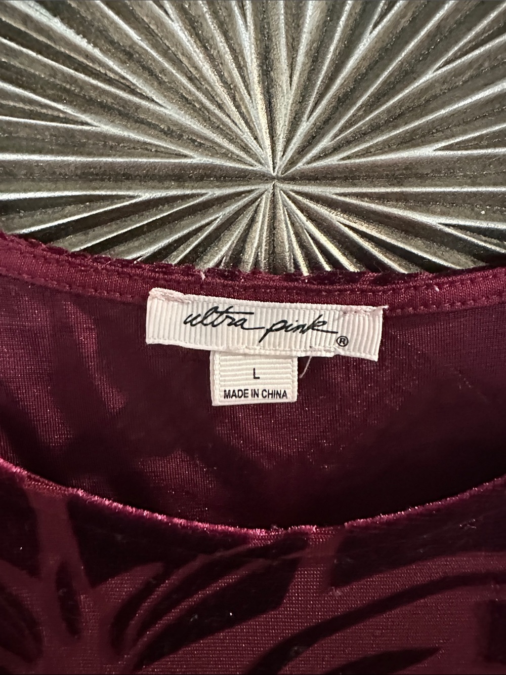 Ultra Pink Velvet Burnout Peasant Top - Wine - Picture 2 of 4